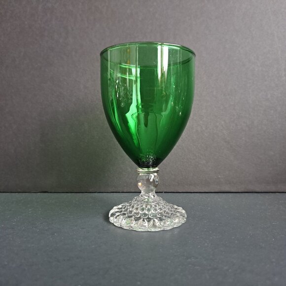 Anchor Hocking Bubble Foot Green Wine Glass 4 5/8" Vintage Emerald Goblet USA - Picture 2 of 7